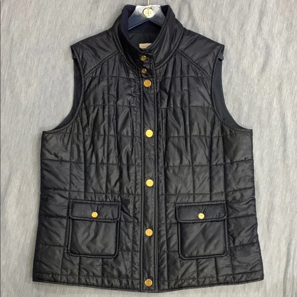Tory Burch Dark Blue Quilted Vest with Gold Accents - Picture 1 of 10